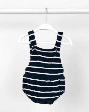 Terry Towelling Navy Striped Dungaree Romper