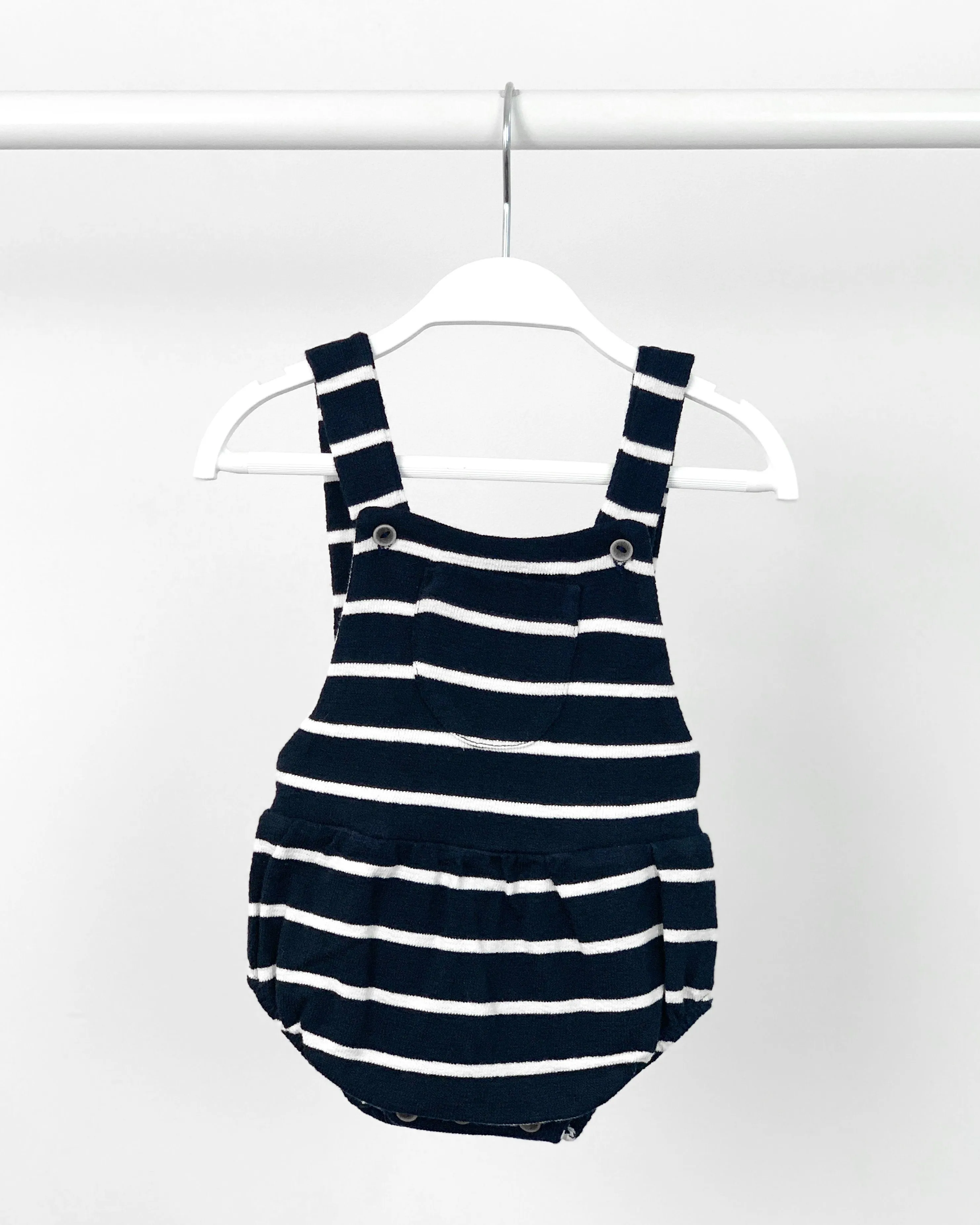 Terry Towelling Navy Striped Dungaree Romper