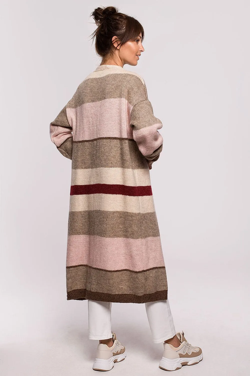 Textured Striped Long-Line Cardigan
