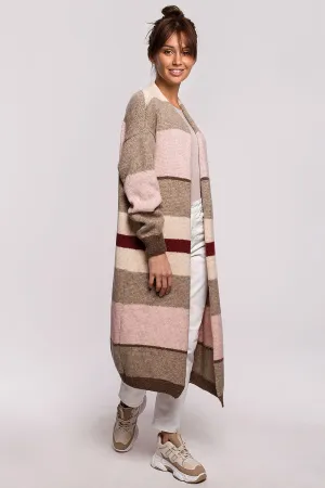 Textured Striped Long-Line Cardigan