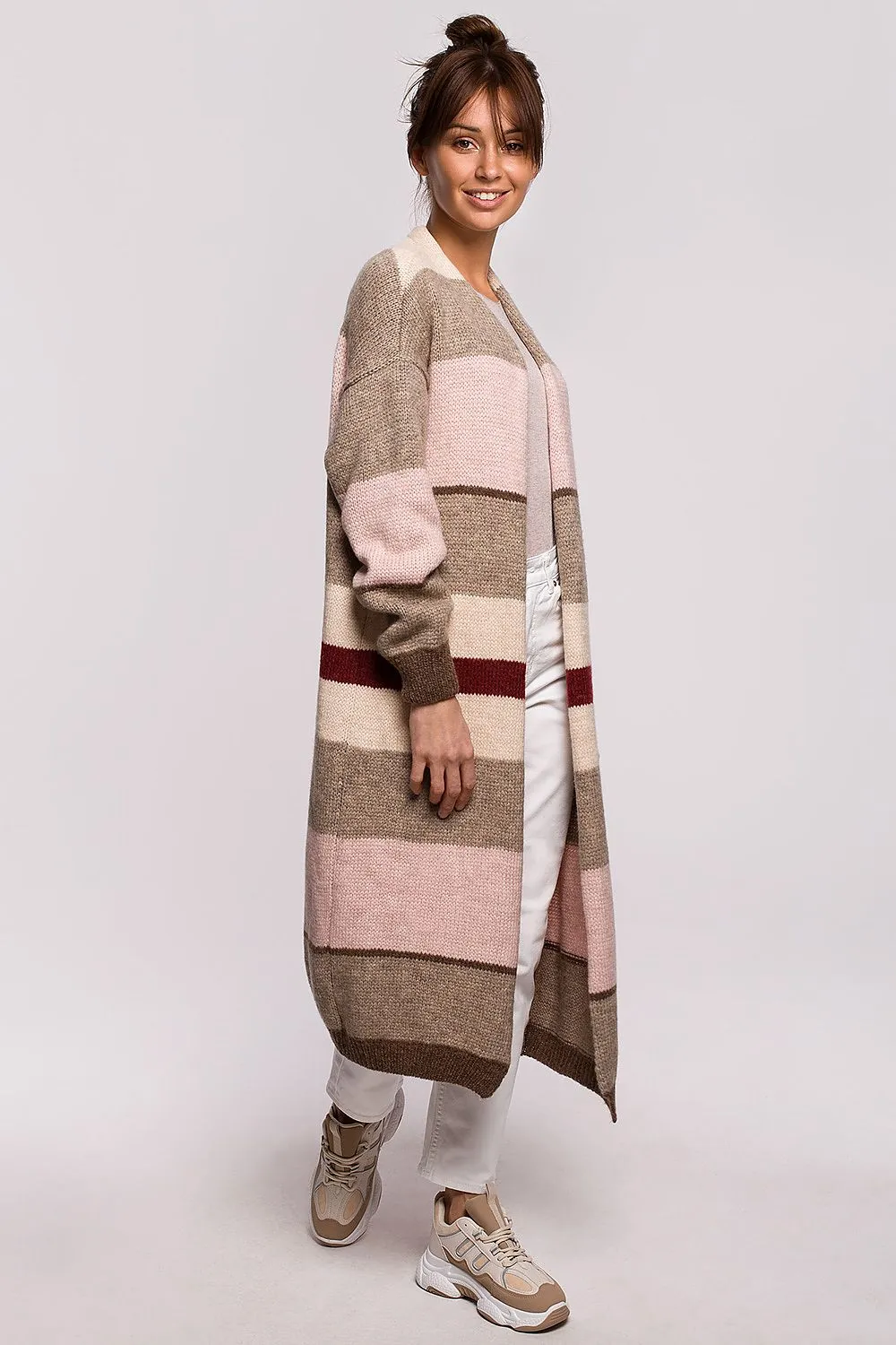 Textured Striped Long-Line Cardigan