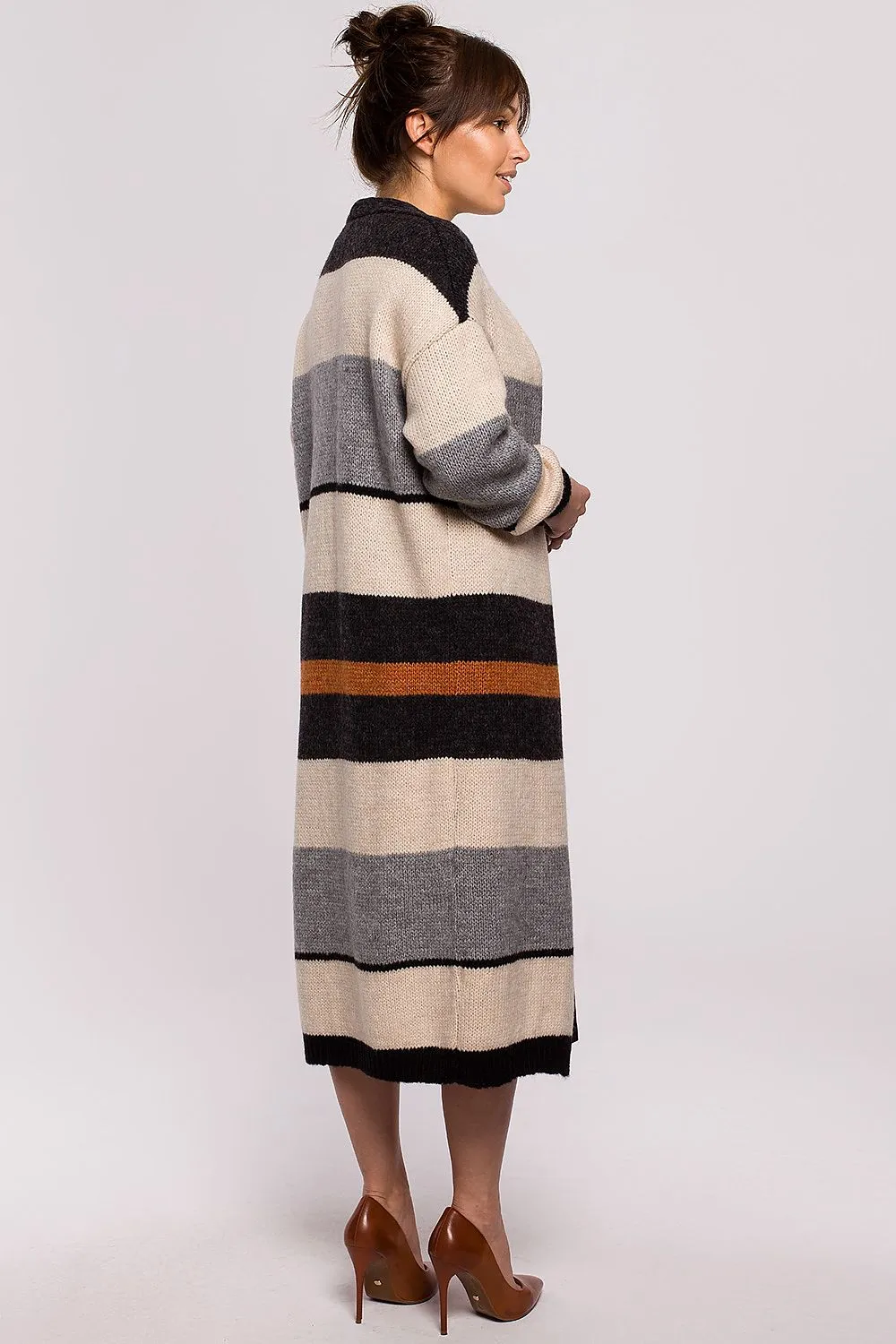 Textured Striped Long-Line Cardigan