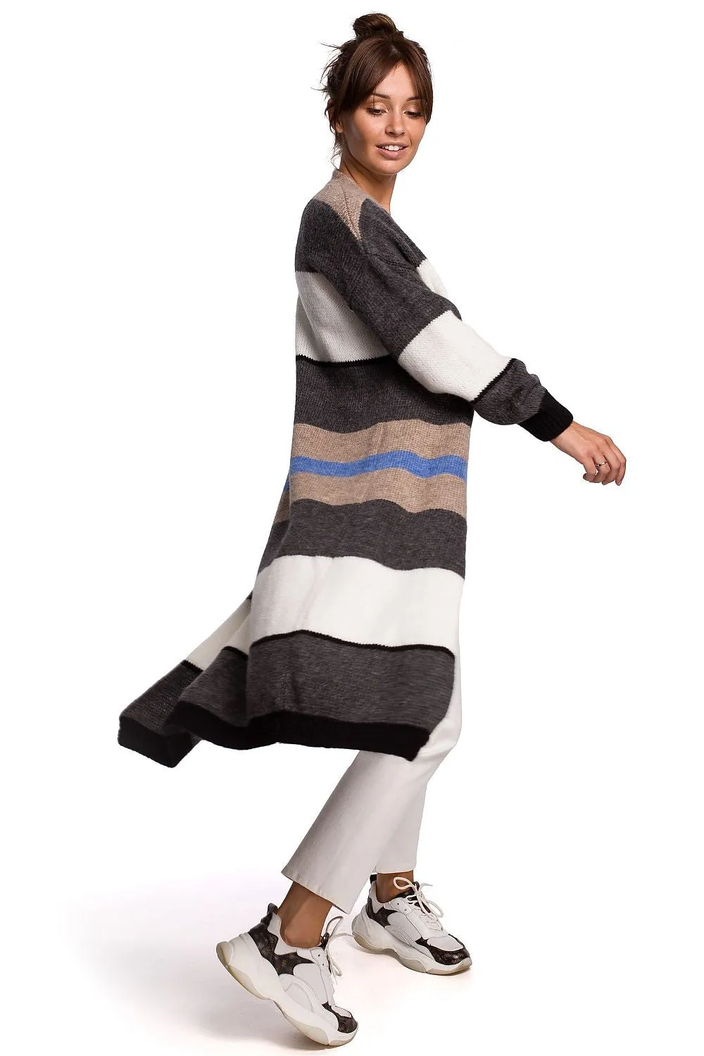 Textured Striped Long-Line Cardigan