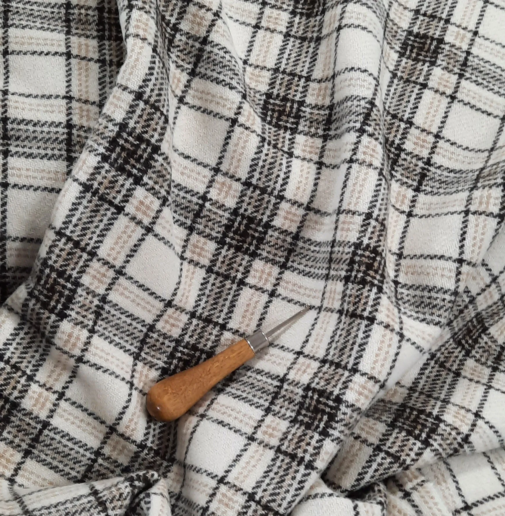 Textured Wool Fabric "Birch Plaid"