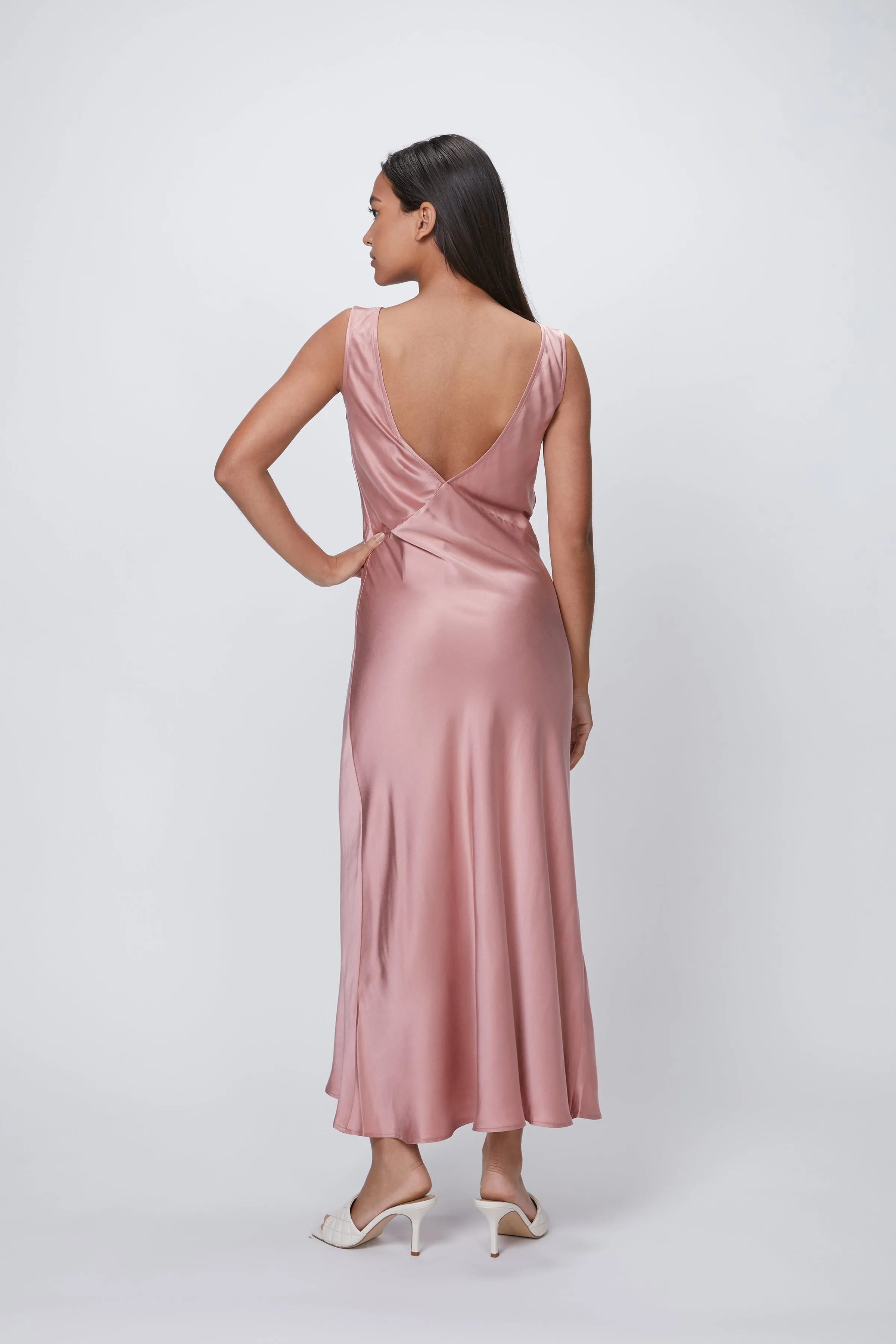THE BORDEAUX SILK-SATIN MAXI DRESS