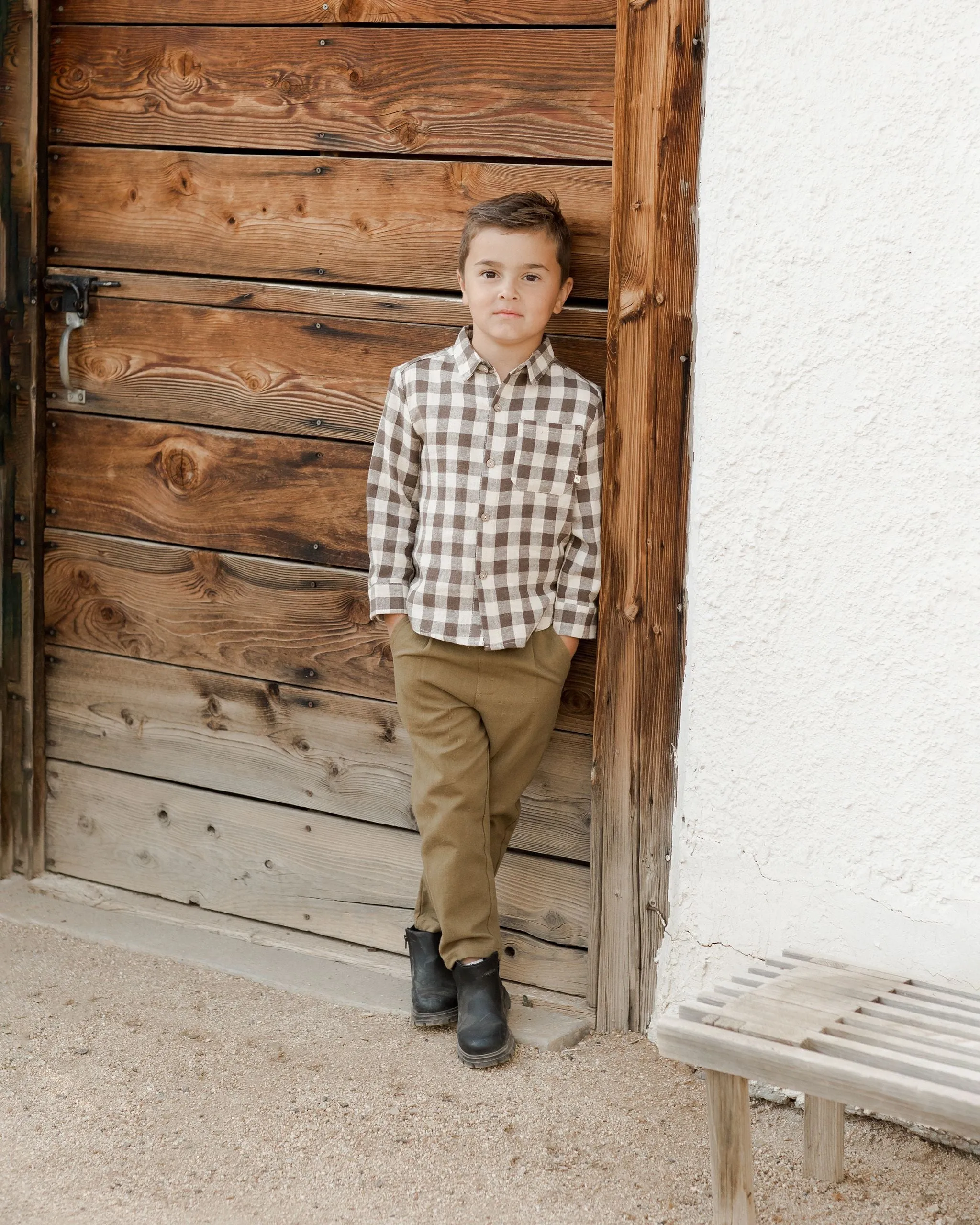 The Collared Long Sleeve Shirt by Rylee   Cru - Charcoal - KIDS