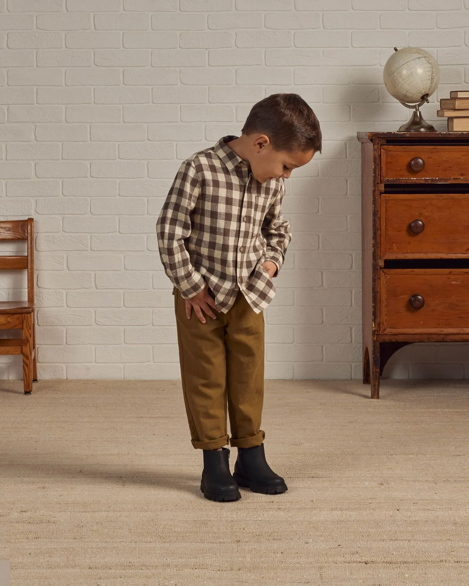 The Collared Long Sleeve Shirt by Rylee   Cru - Charcoal - KIDS
