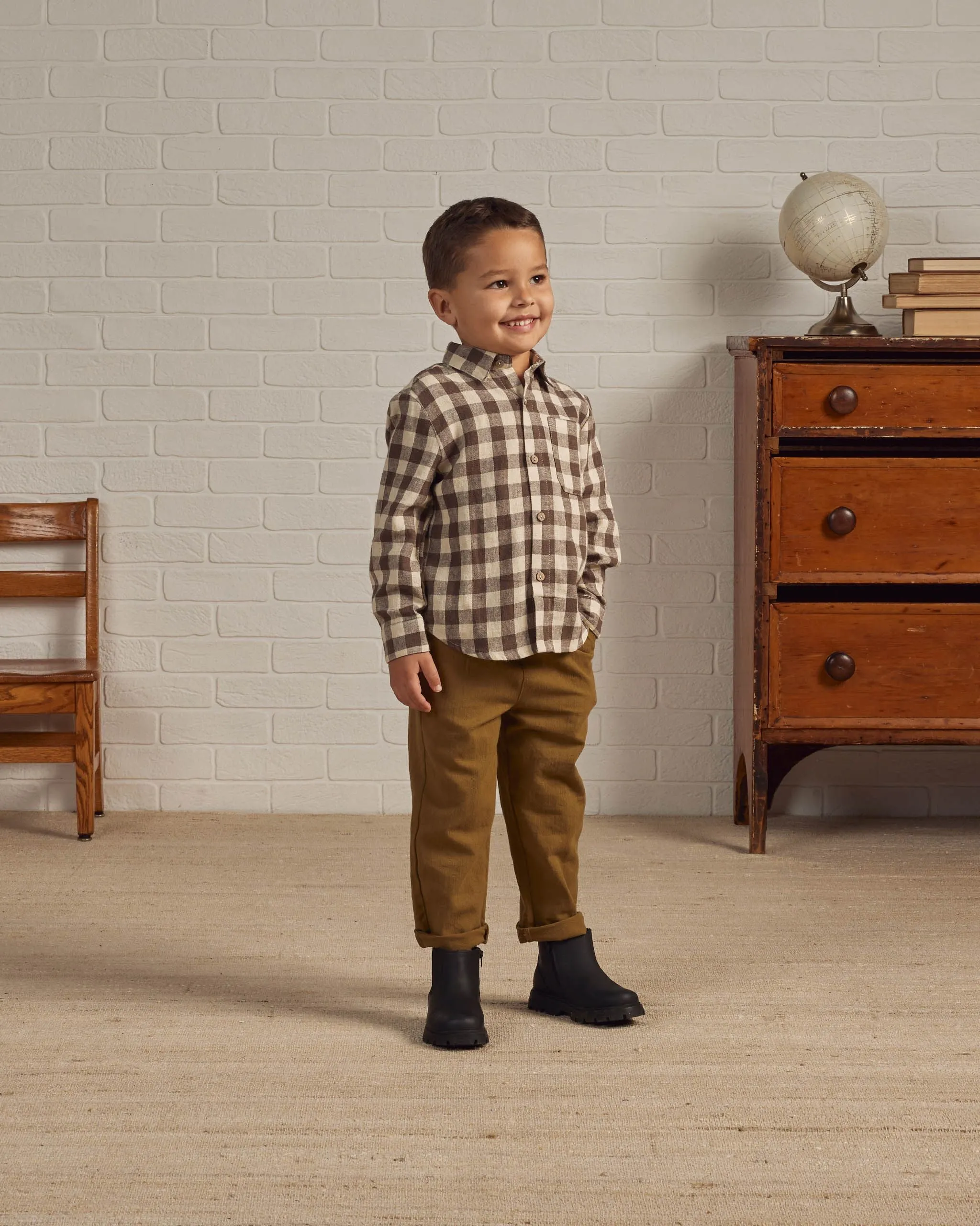 The Collared Long Sleeve Shirt by Rylee   Cru - Charcoal - KIDS
