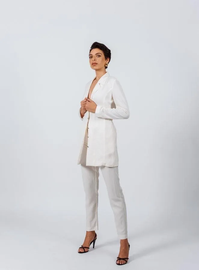 The Grace Long Blazer Dress in White