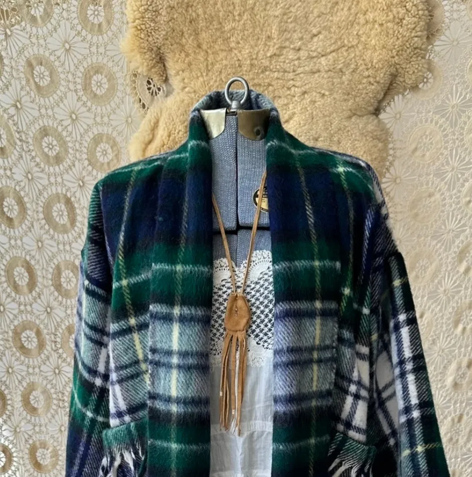 The Highlands Foundry Heritage Navy/Green Plaid Blanket Coat