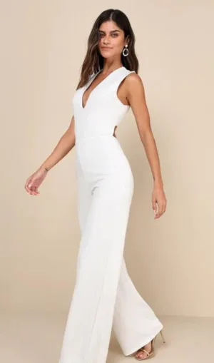 Thinking Out Loud White Backless Jumpsuit