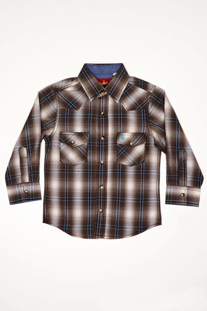 Toddler Brown & Turquoise Plaid Western Shirt