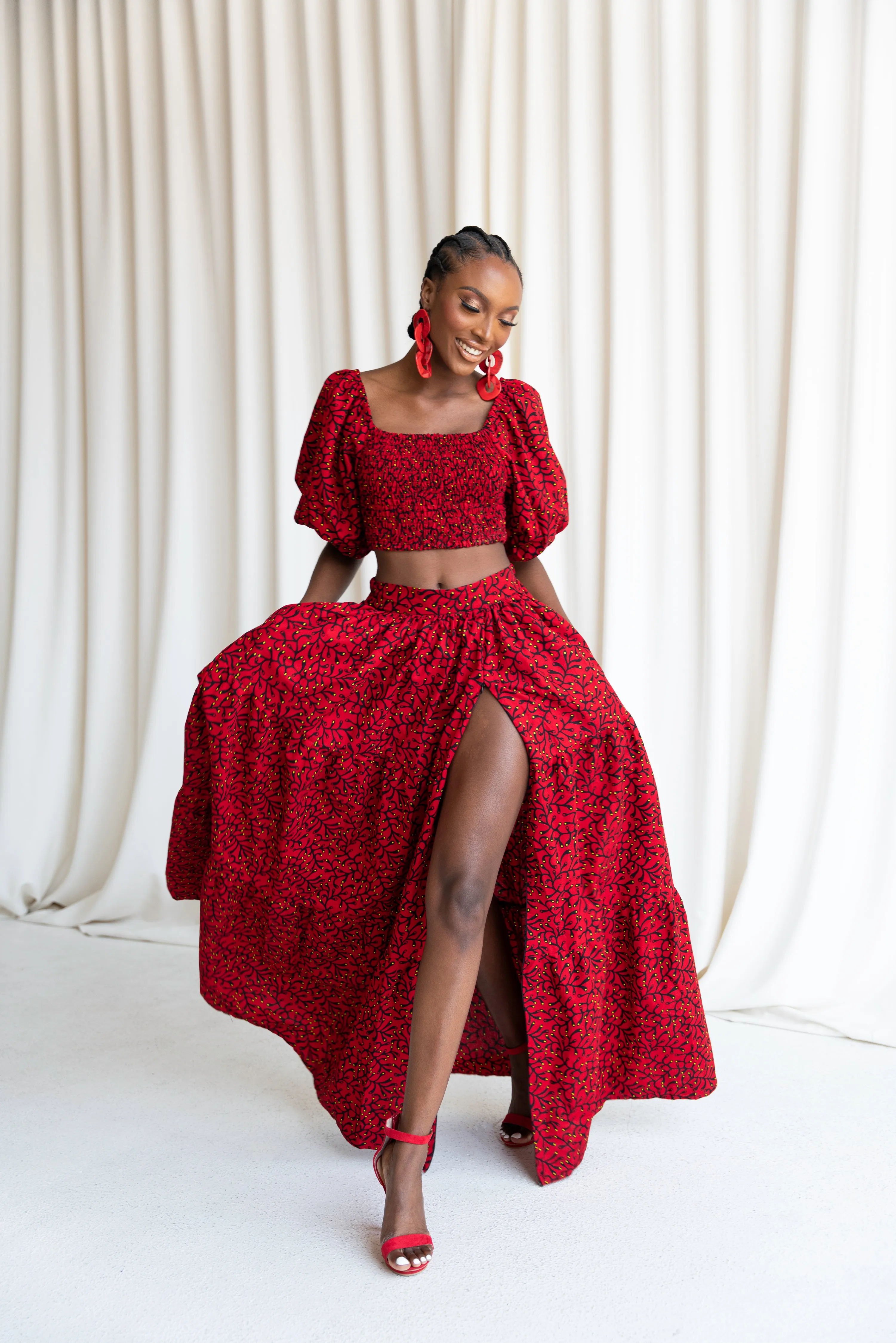 TOLA Smocked Puffy Sleeve African Print Crop Top