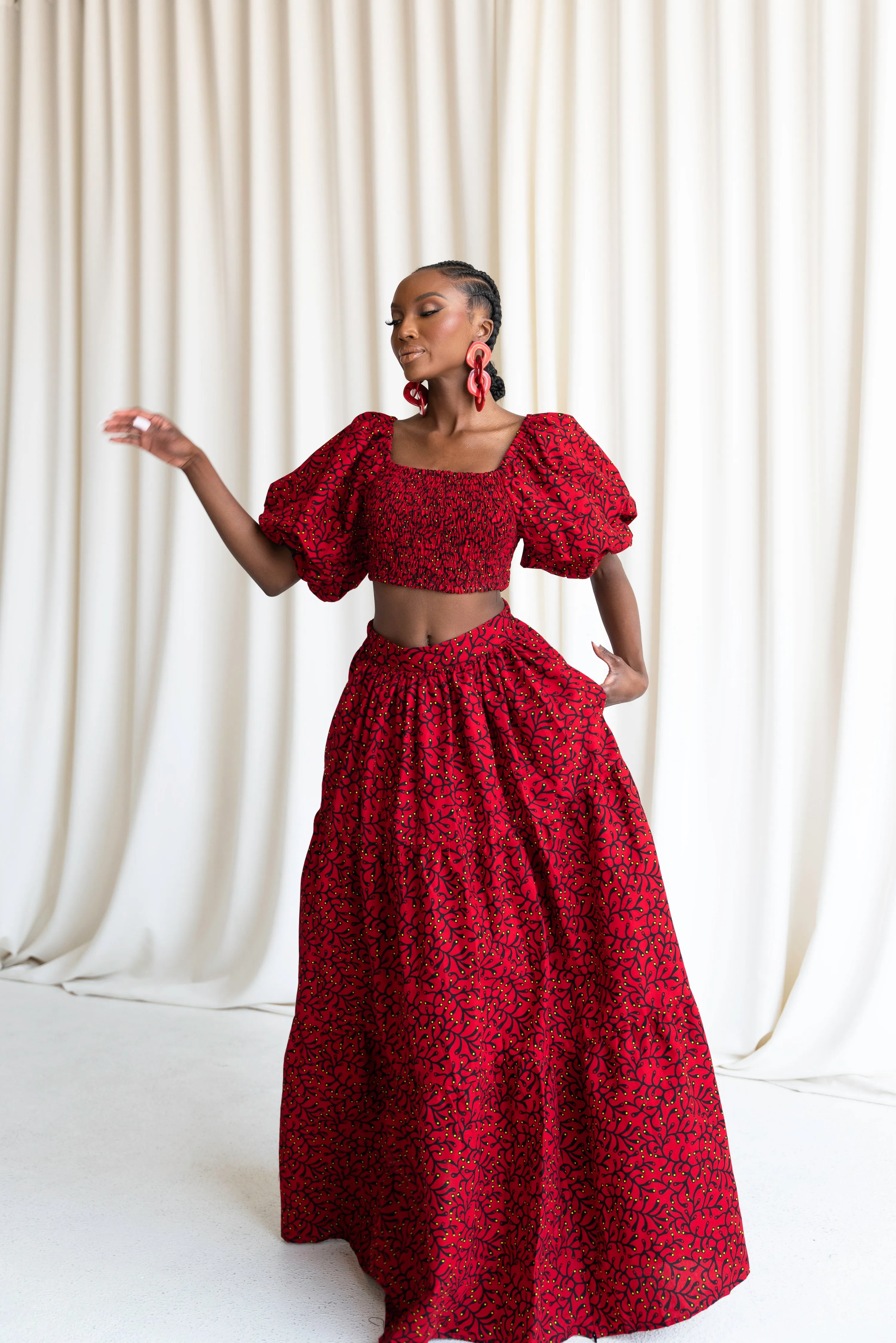 TOLA Smocked Puffy Sleeve African Print Crop Top
