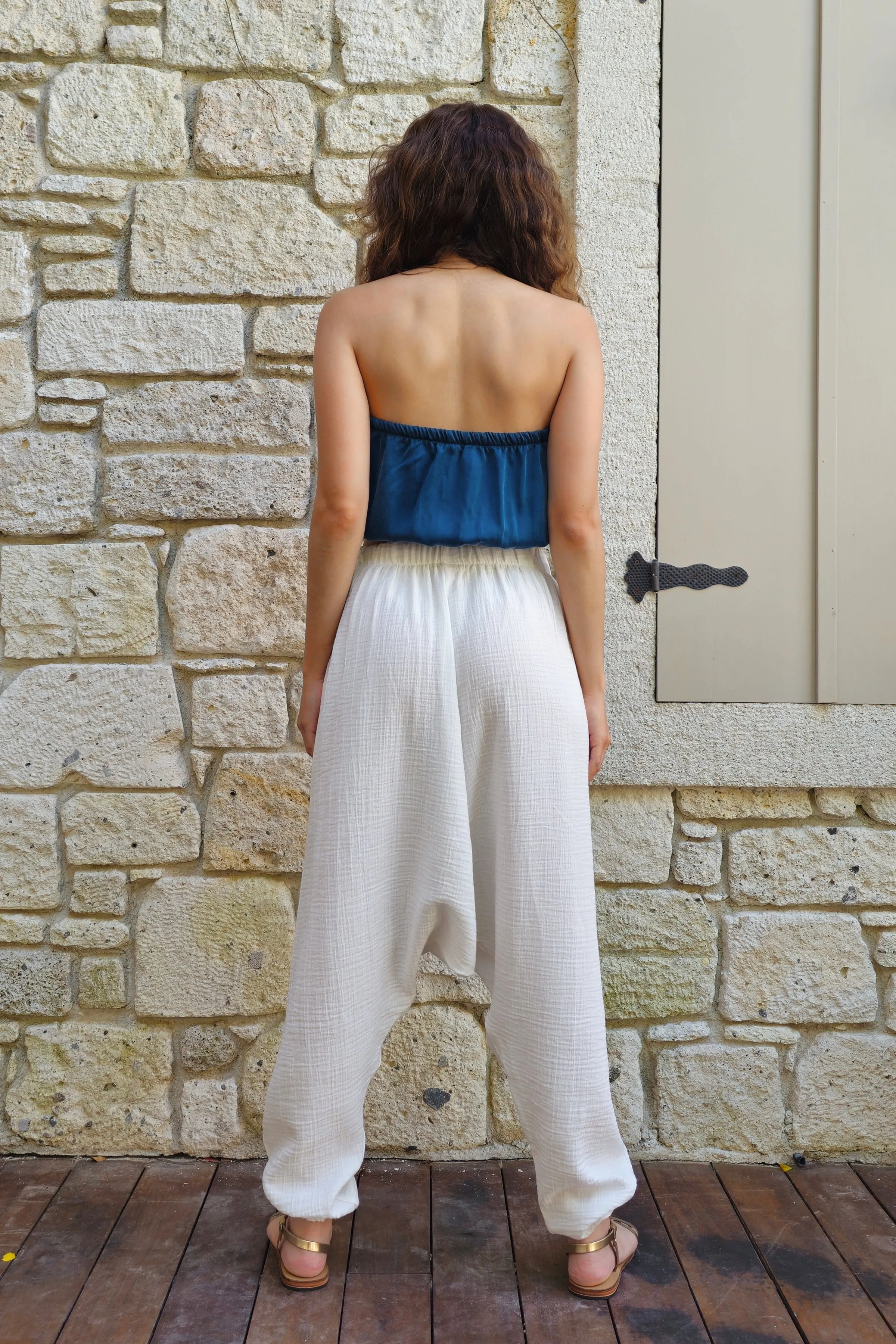 TRIBAL Women's Organic Gauze Cotton Harem Pants (White)