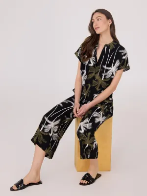 Tropical Print Wide-Leg Gaucho Pants
