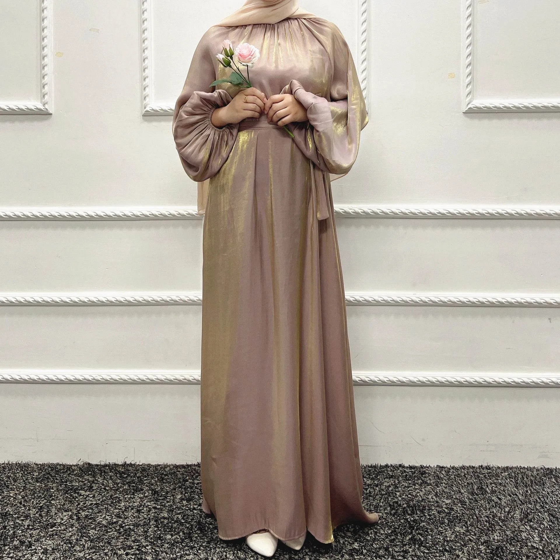 Turkish Solid Color Plus Size Lace Up Robe Dress