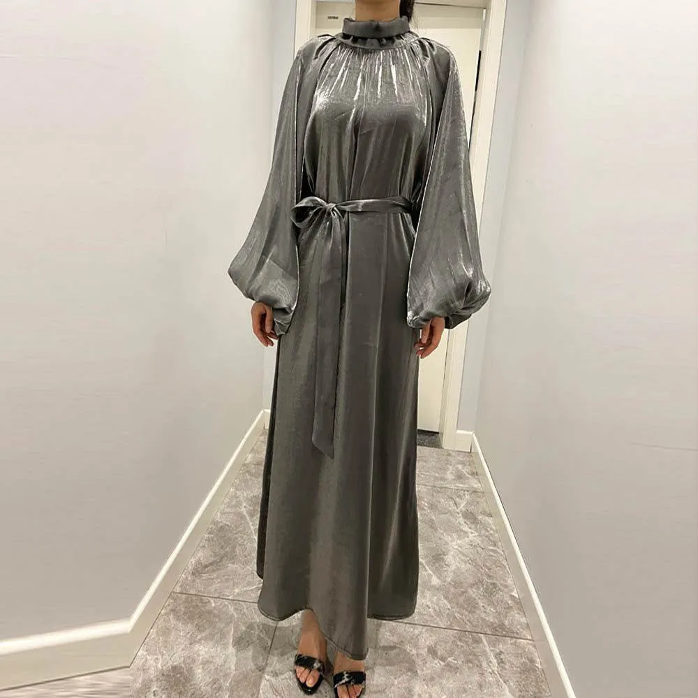 Turkish Solid Color Plus Size Lace Up Robe Dress