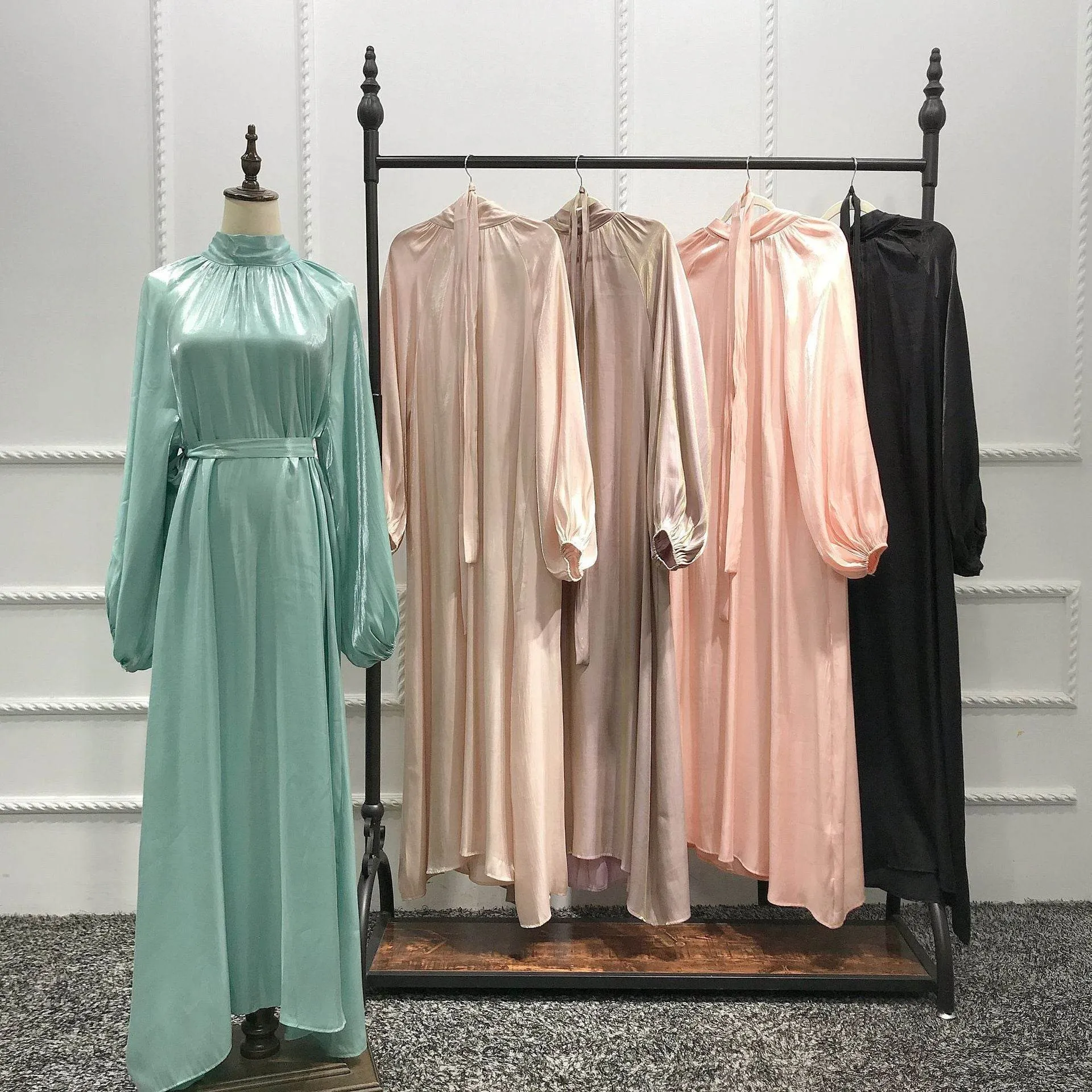 Turkish Solid Color Plus Size Lace Up Robe Dress