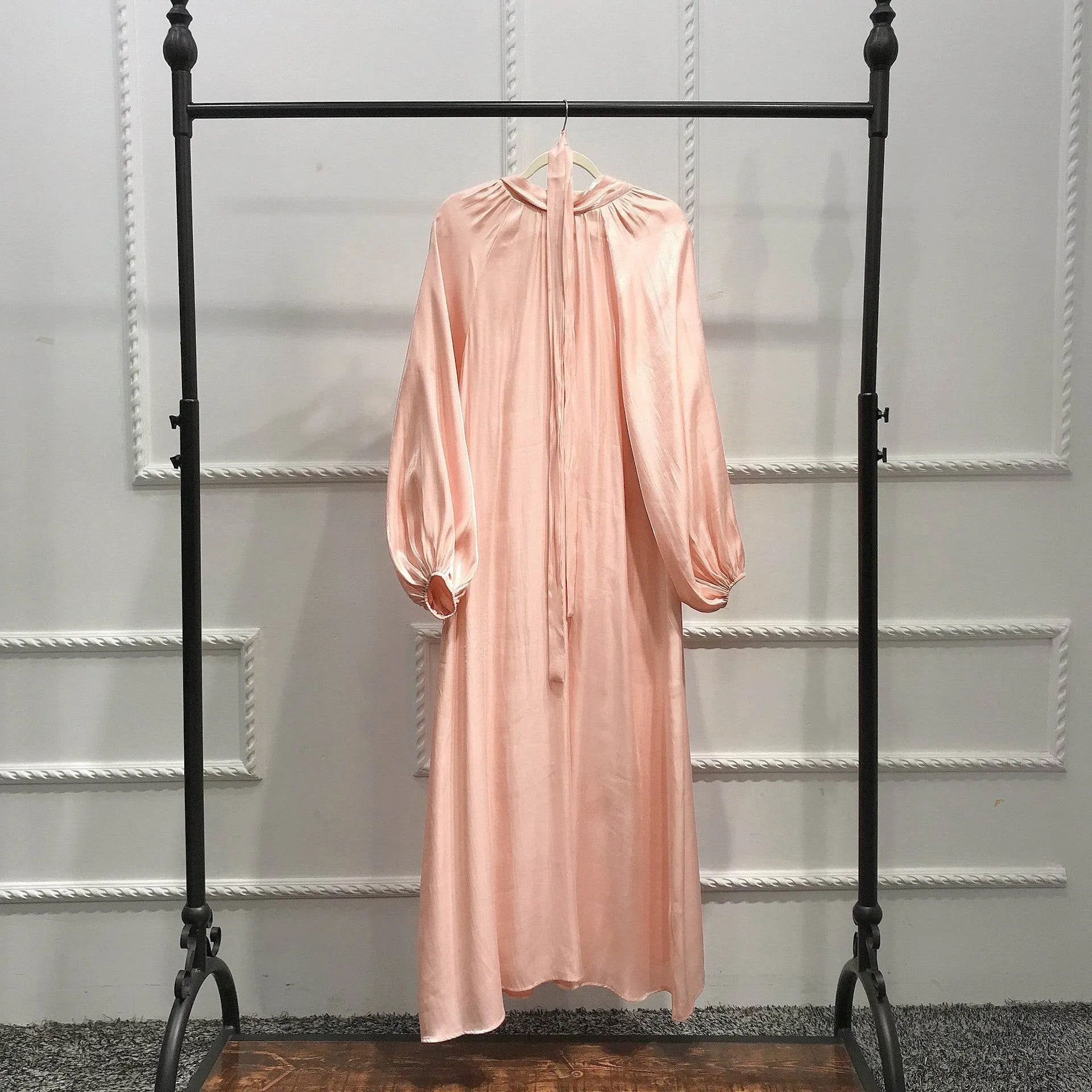 Turkish Solid Color Plus Size Lace Up Robe Dress