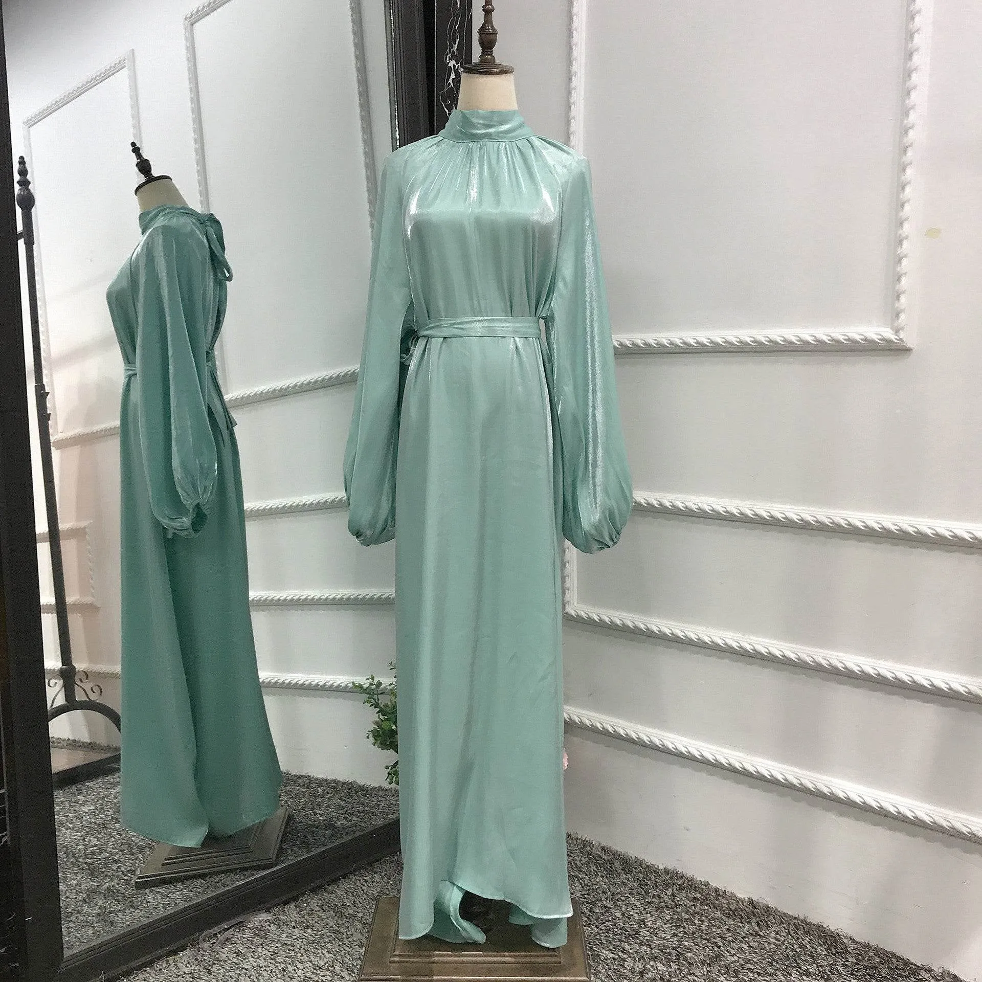 Turkish Solid Color Plus Size Lace Up Robe Dress
