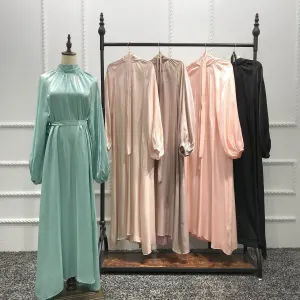 Turkish Solid Color Plus Size Lace Up Robe Dress