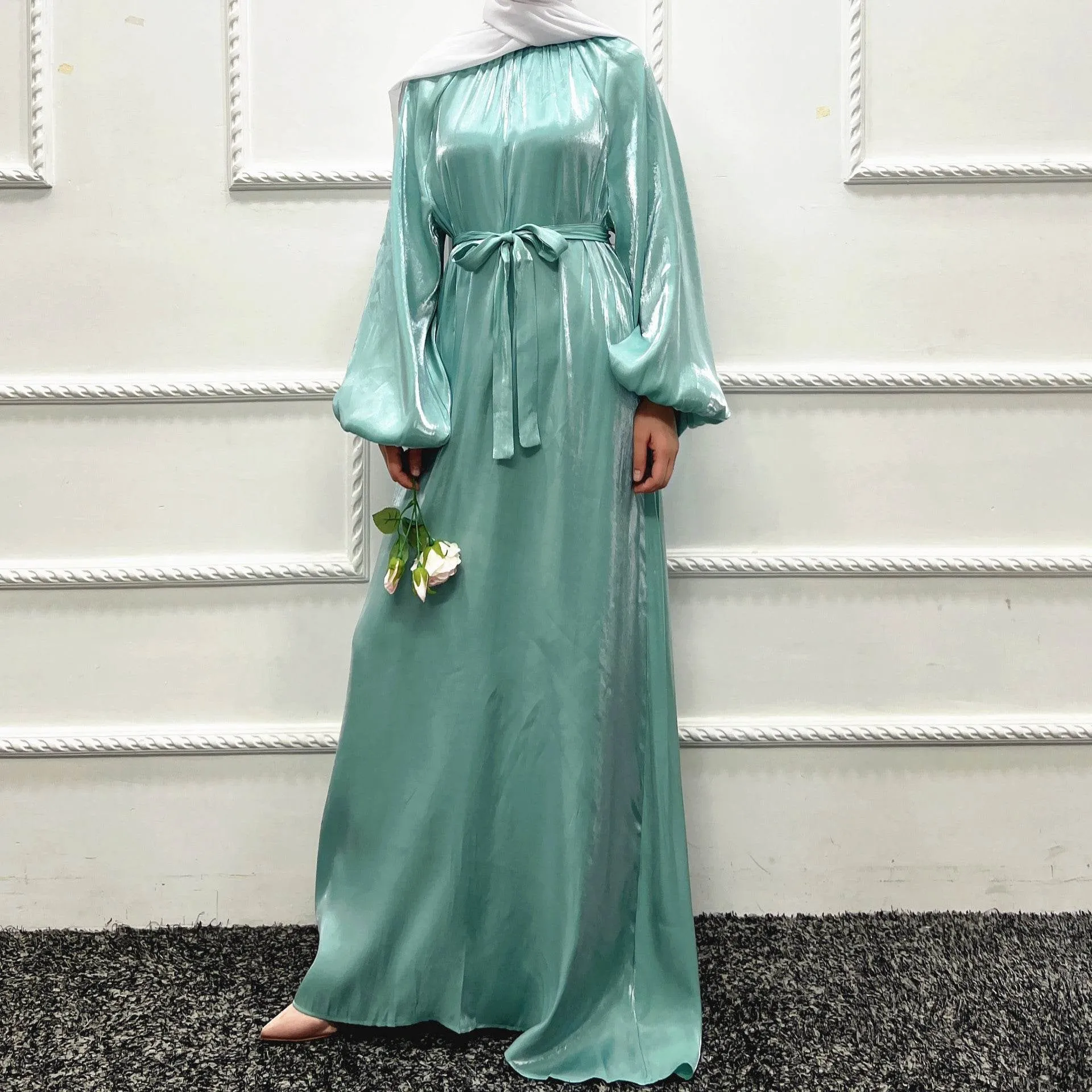 Turkish Solid Color Plus Size Lace Up Robe Dress