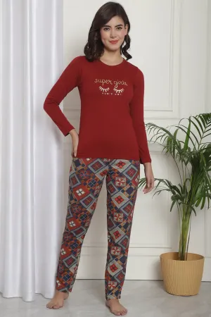 Typography Printed Viscose Rayon Night Suit for Women | S-XXL | Claura