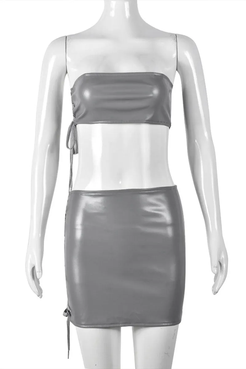 UI0270 Vegan Leather Mini Skirt Set