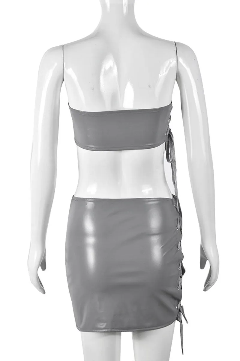 UI0270 Vegan Leather Mini Skirt Set