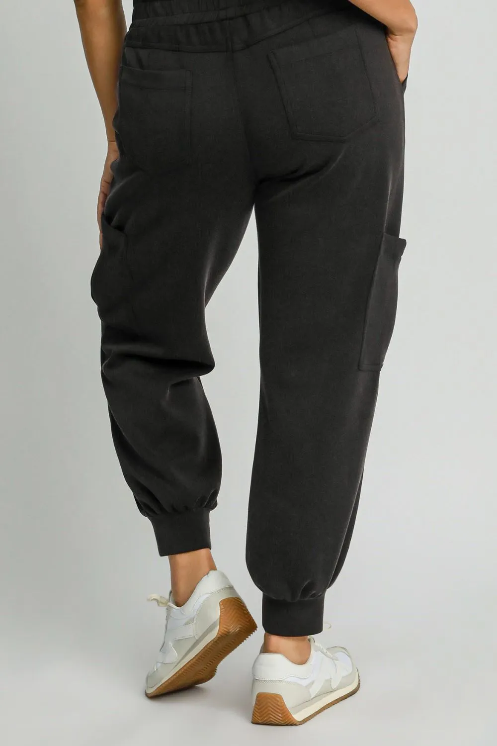 Umgee Full Size Mineral Washed Elastic Waist Cargo Pants Plus Size