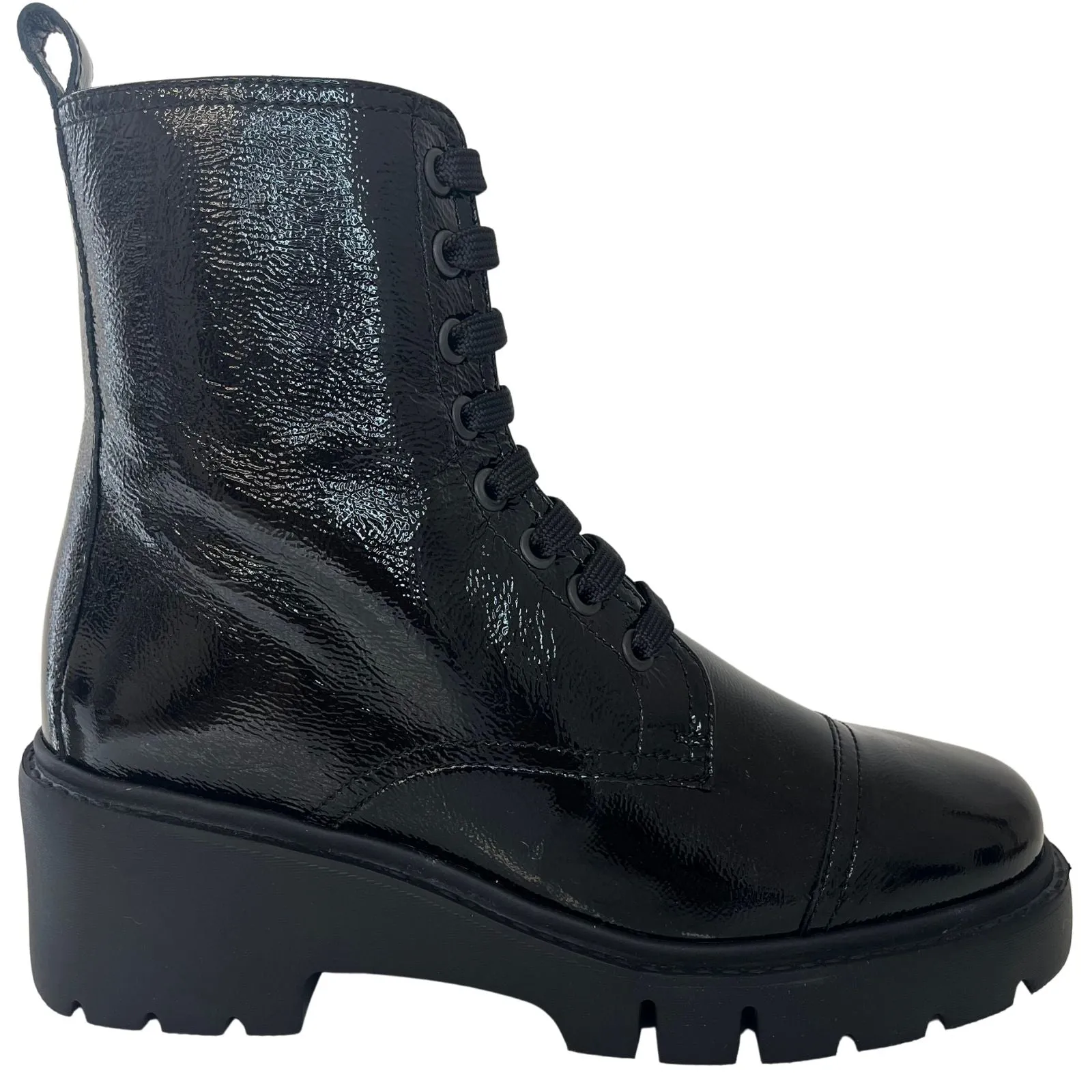 Unisa Juliet Black Patent Leather Lace Up Boots