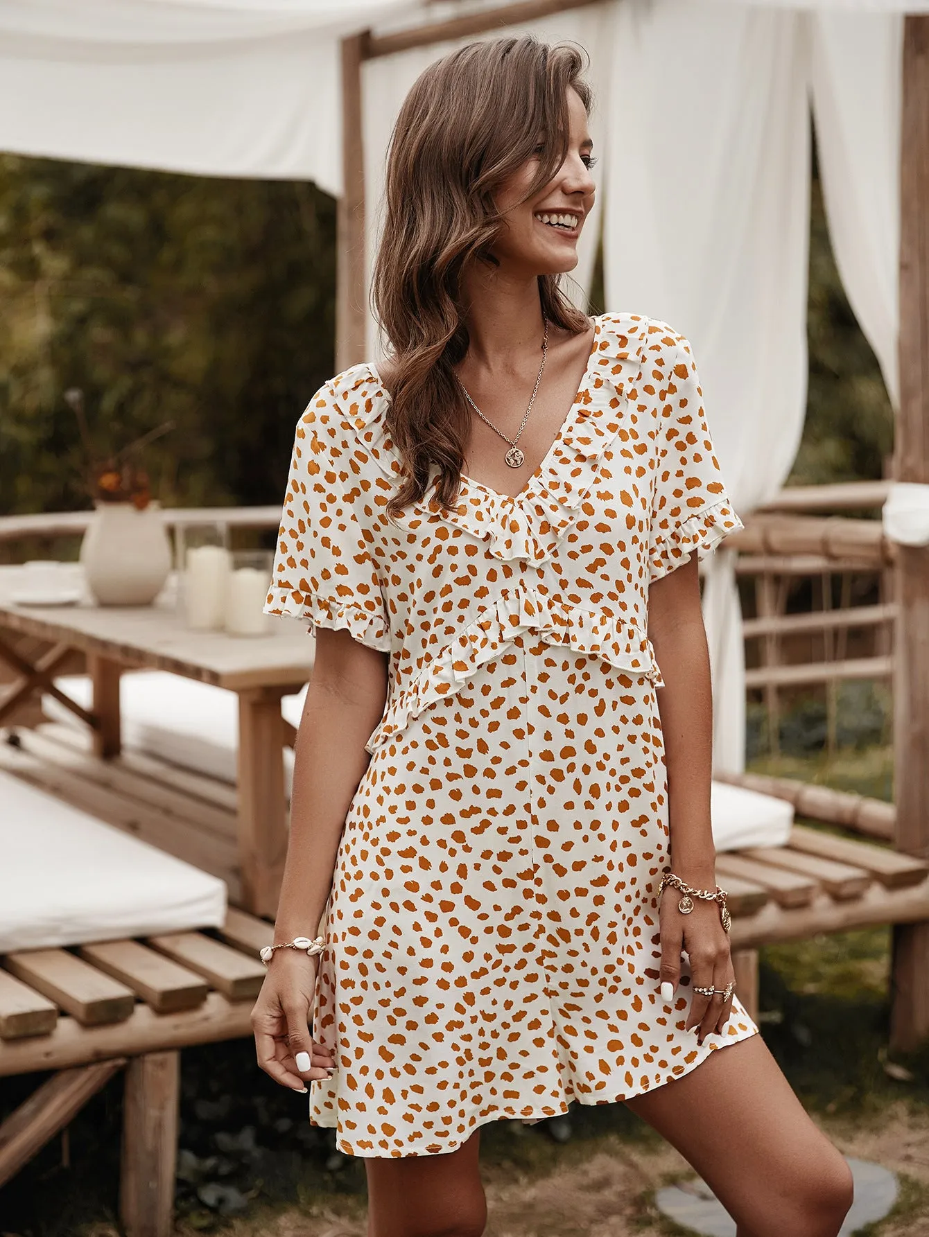 V-neck Printed Floral Jumpsuit Lotus Sleeve Rompers