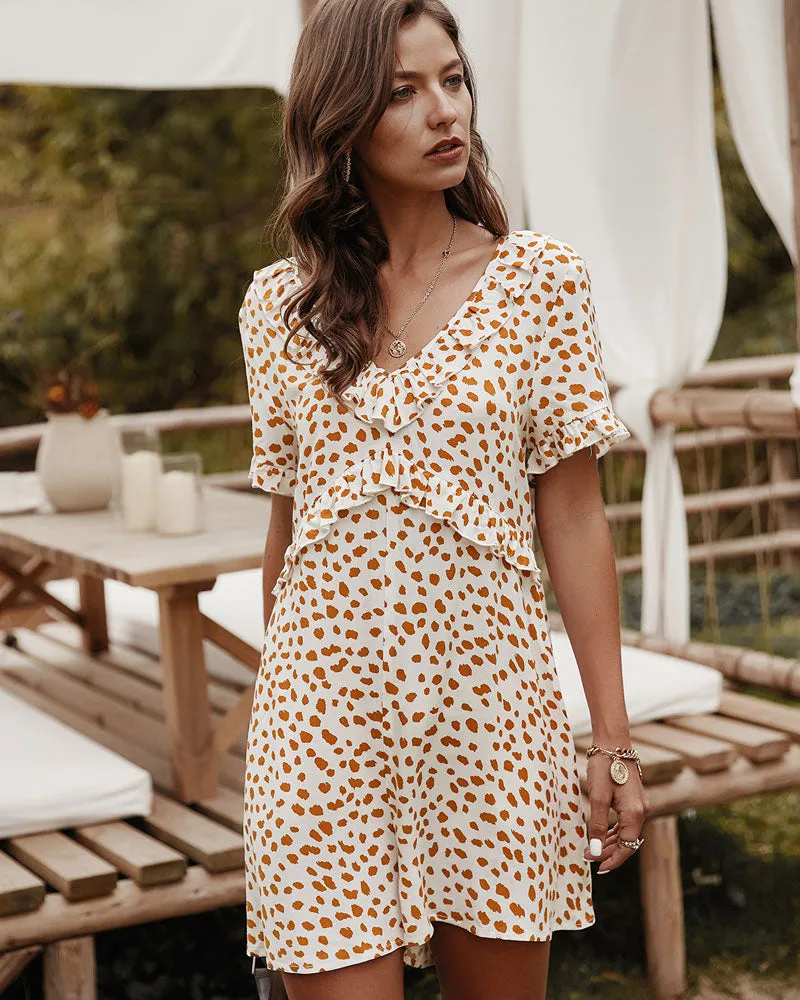 V-neck Printed Floral Jumpsuit Lotus Sleeve Rompers