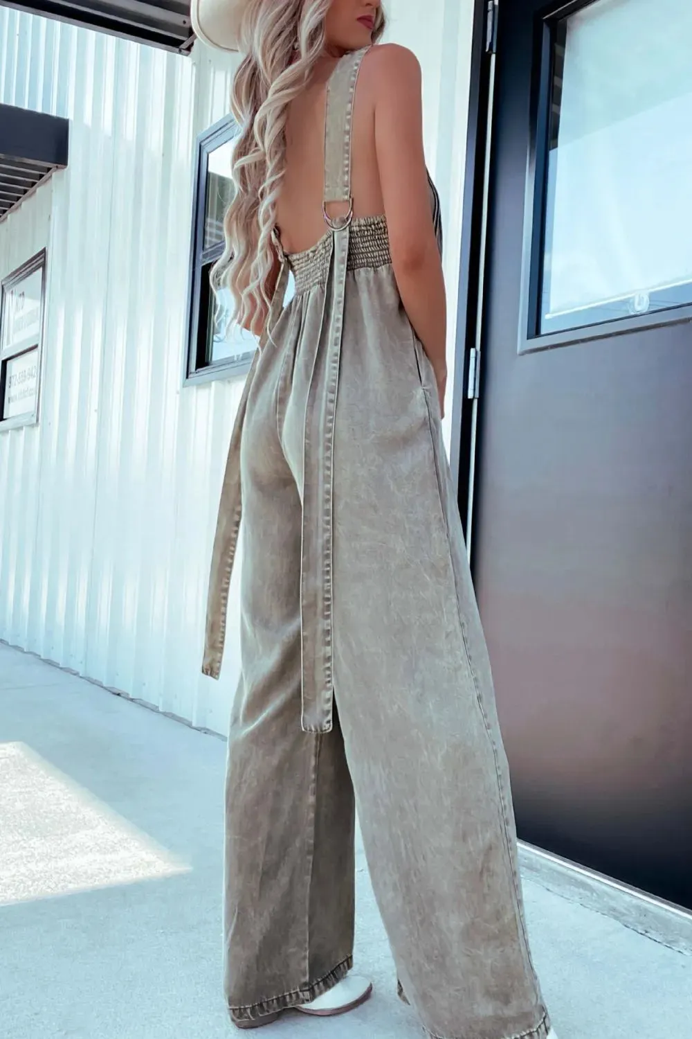 V-Neck Sleeveless Denim Jumpsuit