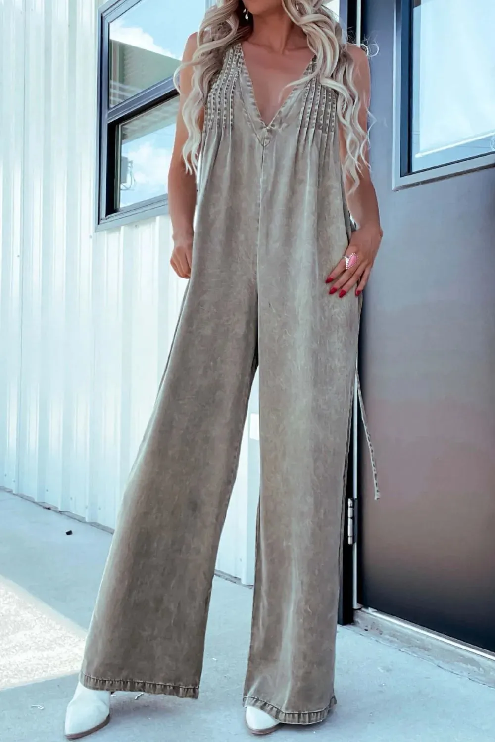 V-Neck Sleeveless Denim Jumpsuit
