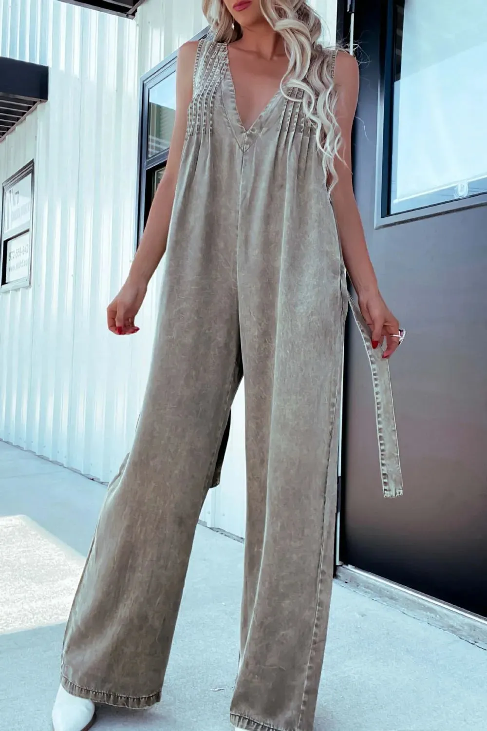 V-Neck Sleeveless Denim Jumpsuit