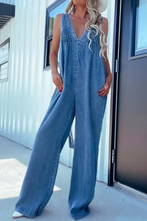 V-Neck Sleeveless Denim Jumpsuit