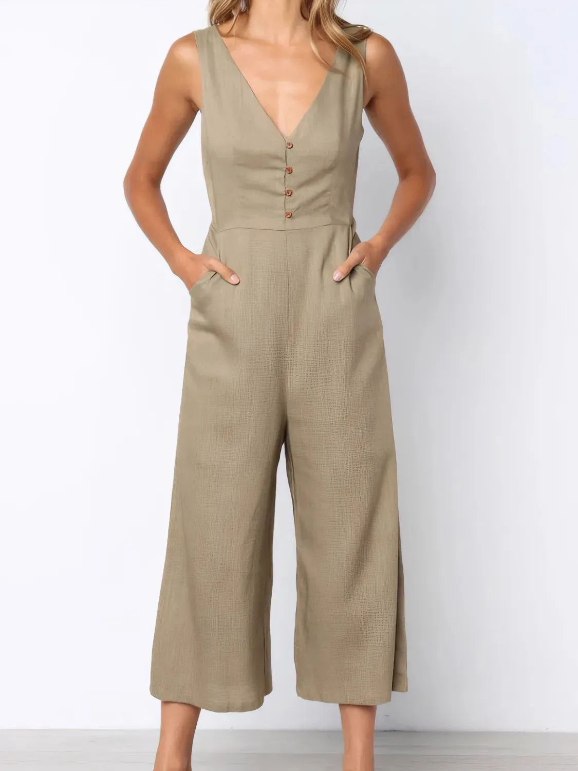 V-Neck Sleeveless Wide Leg Jumpsuit