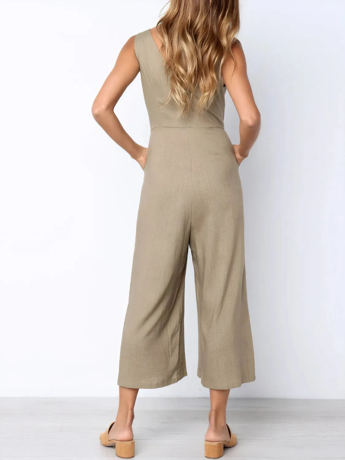 V-Neck Sleeveless Wide Leg Jumpsuit