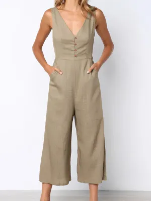 V-Neck Sleeveless Wide Leg Jumpsuit