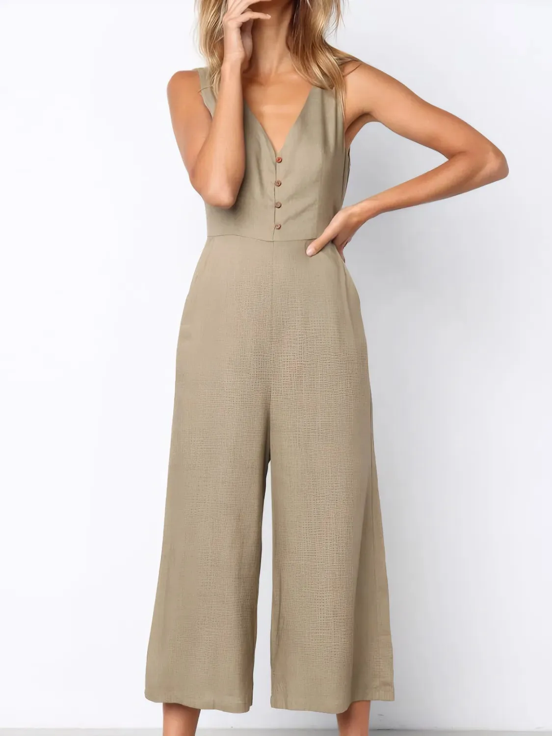 V-Neck Sleeveless Wide Leg Jumpsuit