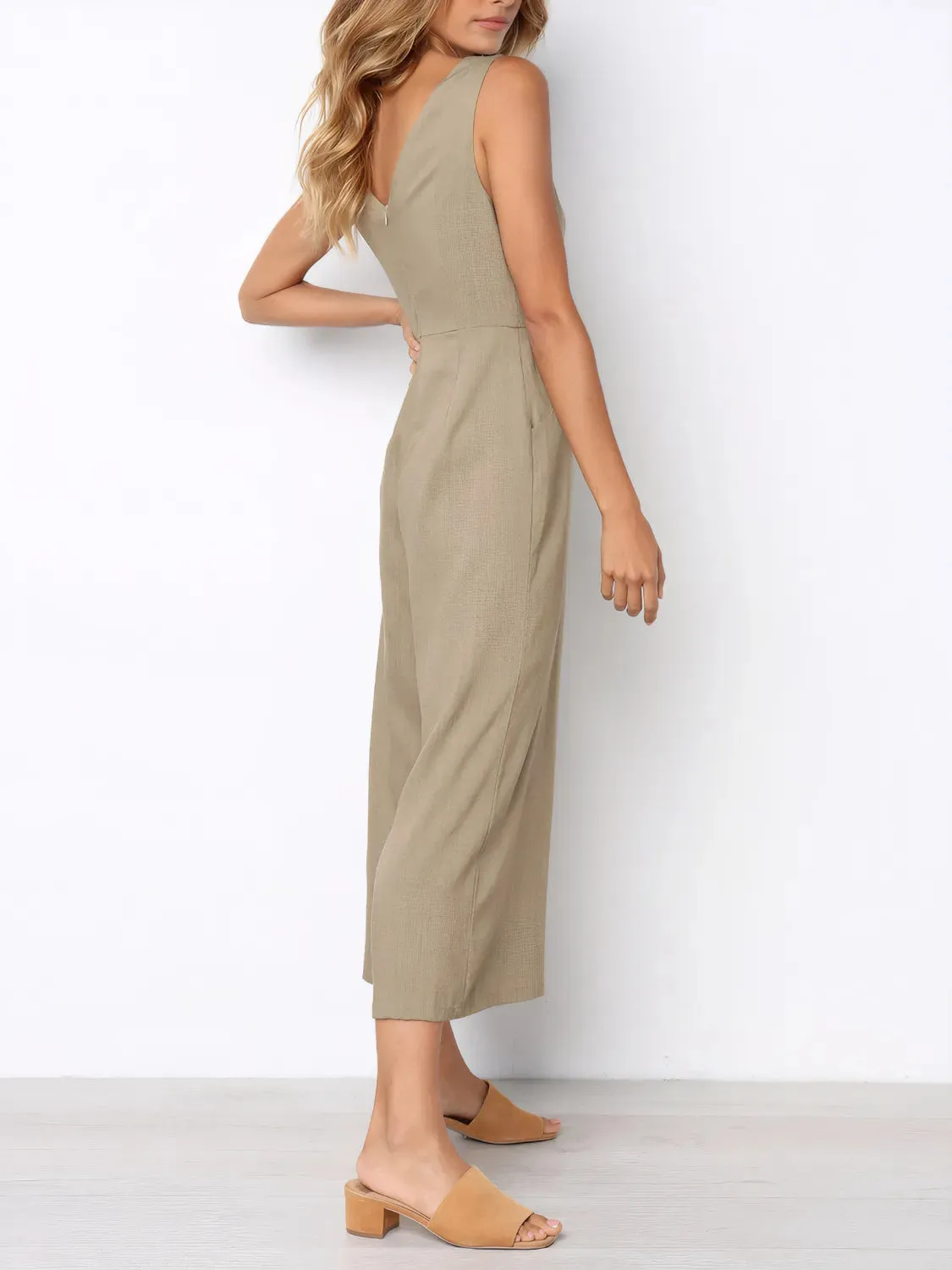 V-Neck Sleeveless Wide Leg Jumpsuit
