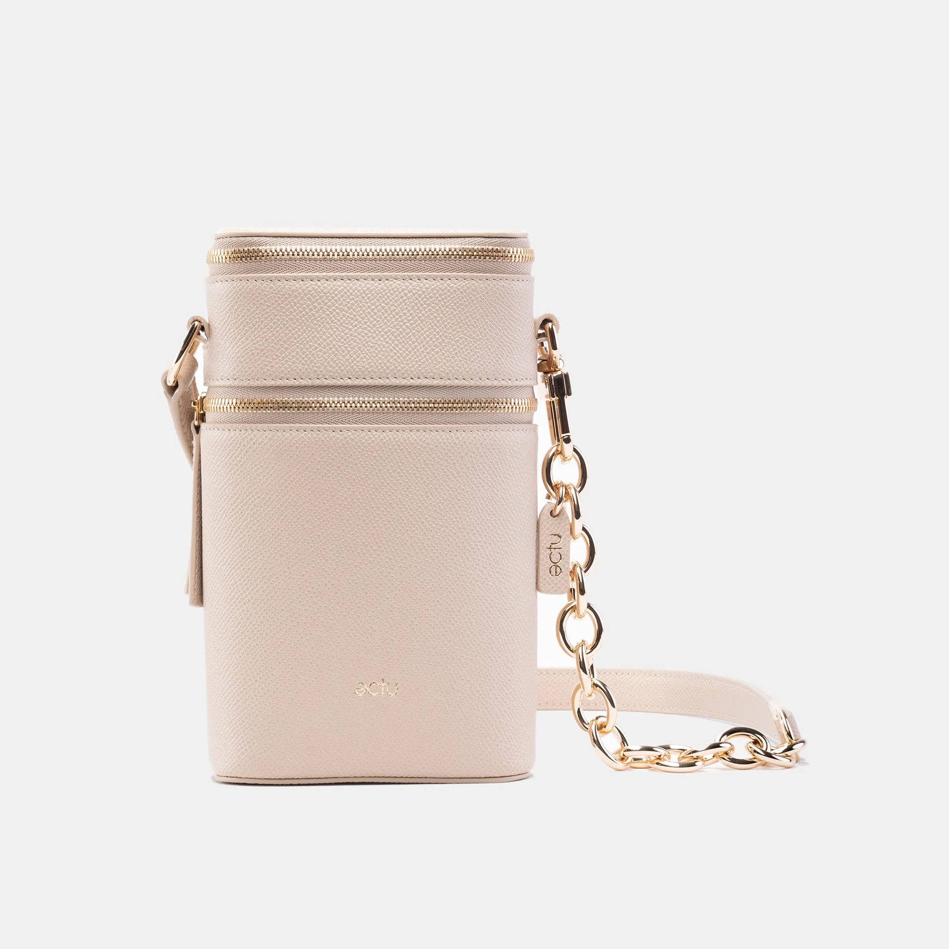 Veda Double Zipper Italian Leather Crossbody in Sand