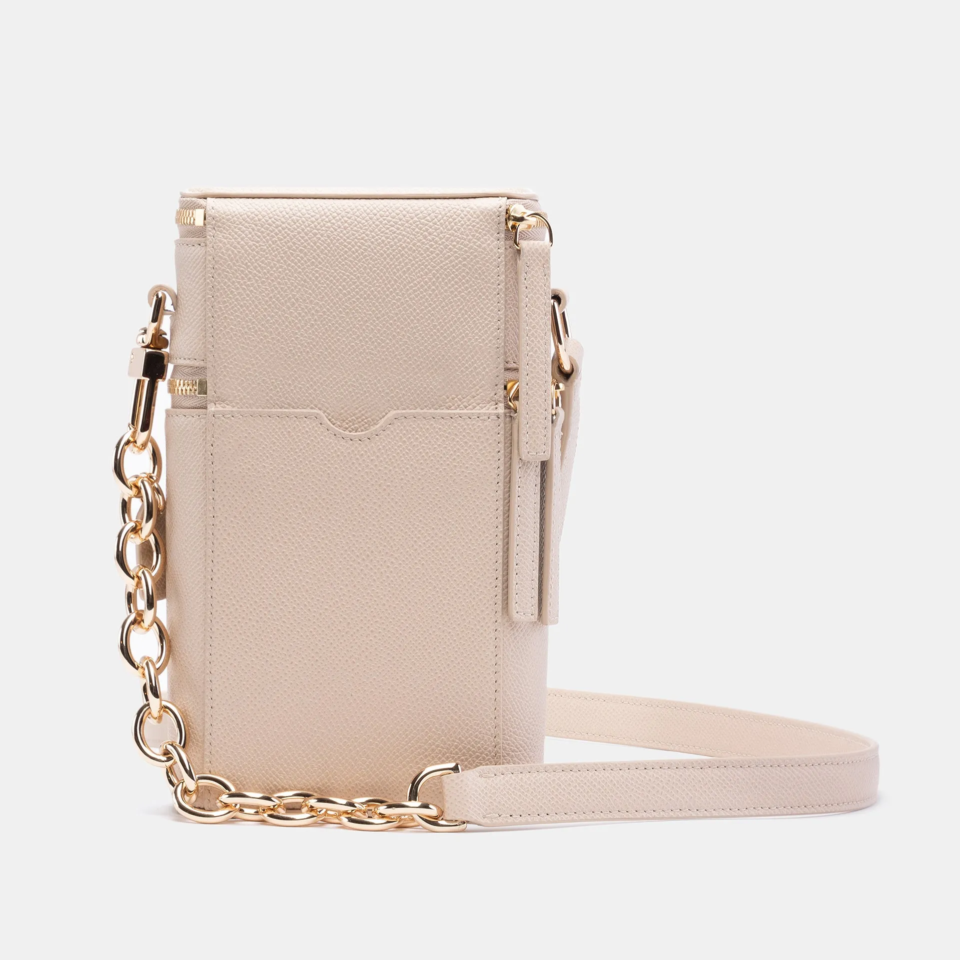 Veda Double Zipper Italian Leather Crossbody in Sand