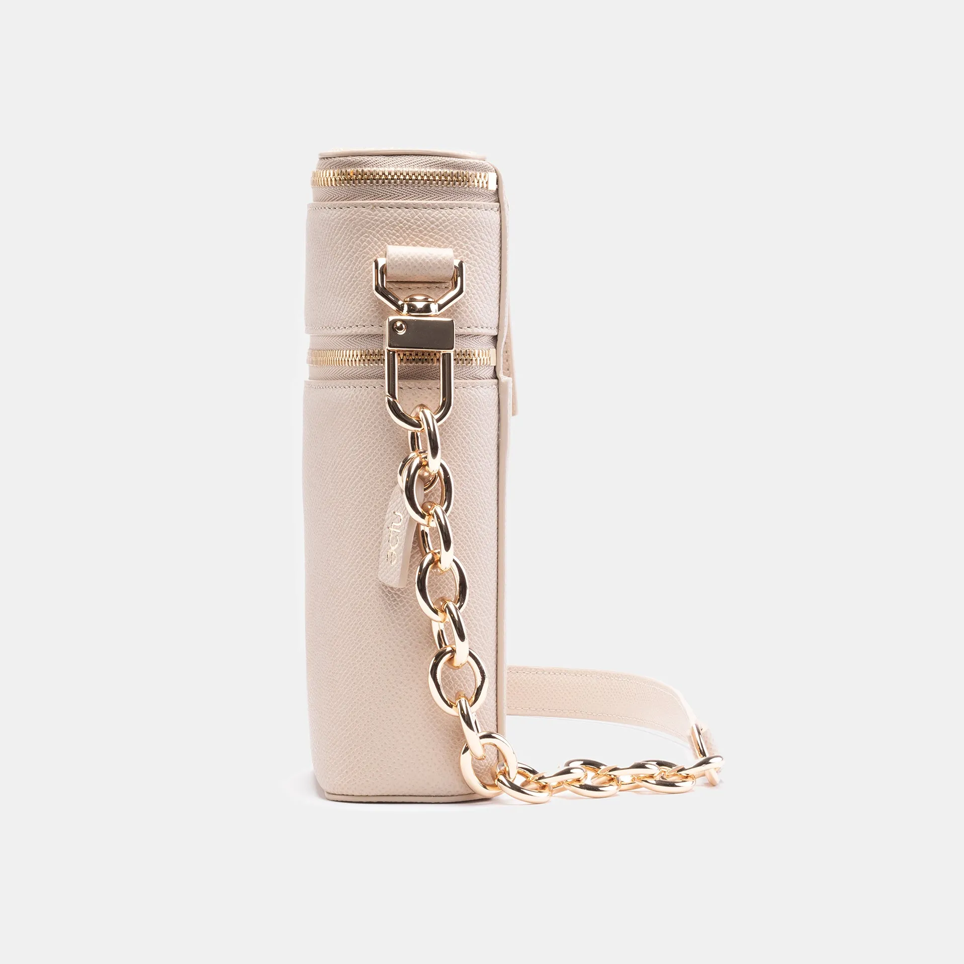Veda Double Zipper Italian Leather Crossbody in Sand