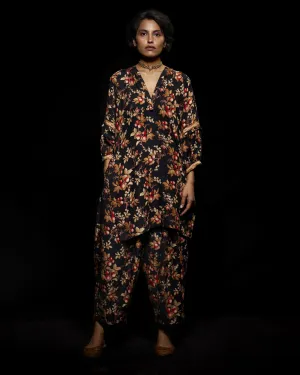 Viam   I   Black Floral Hand Printed Pants