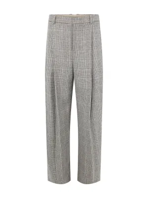 Vince High Rise Wool Blend Plaid Trouser in Heritage Grey