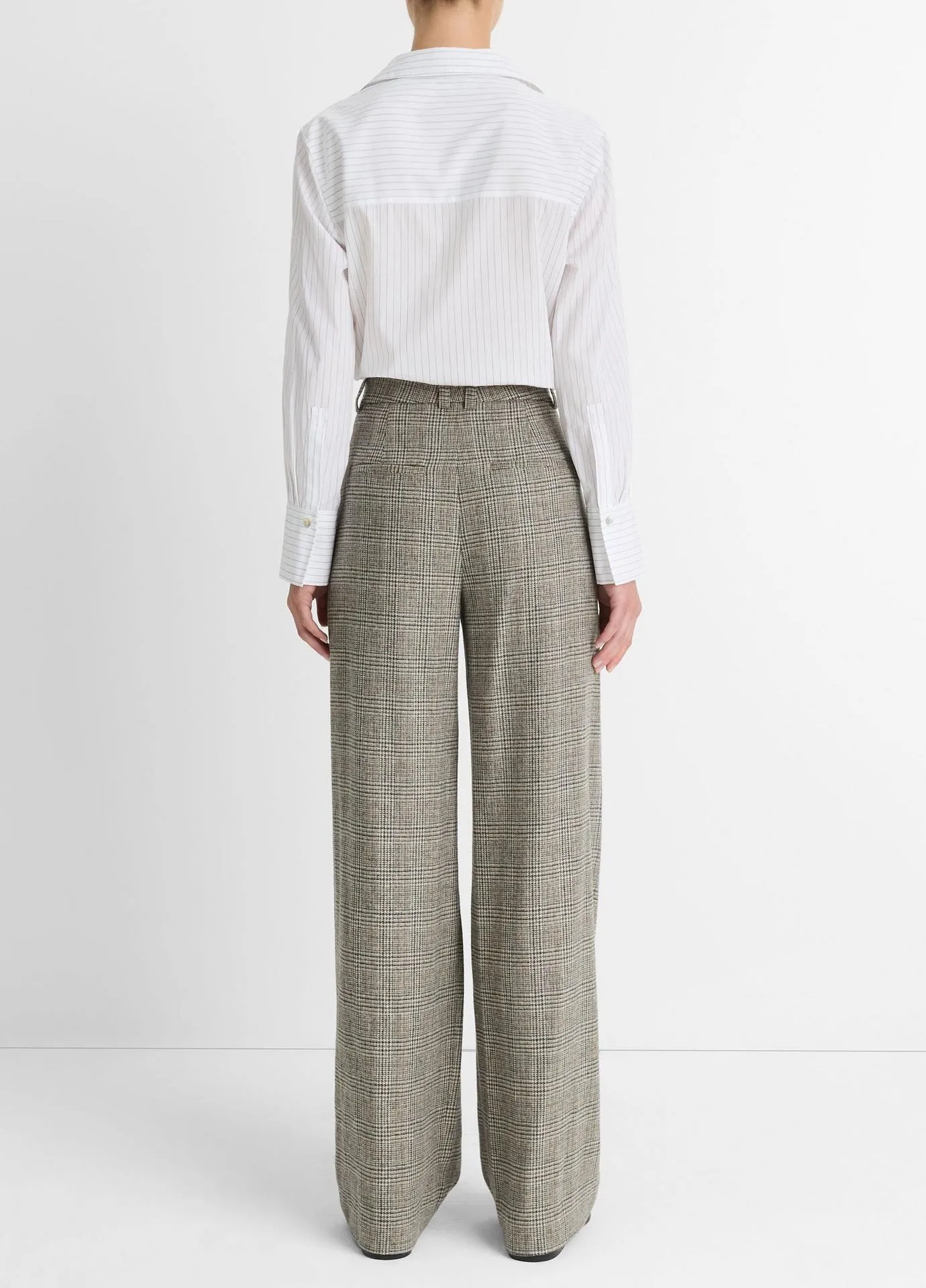 Vince High Rise Wool Blend Plaid Trouser in Heritage Grey