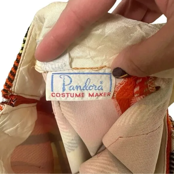 Vintage 1970s Wool Pandora Costume Maker Orange Plaid Pleated Skirt
